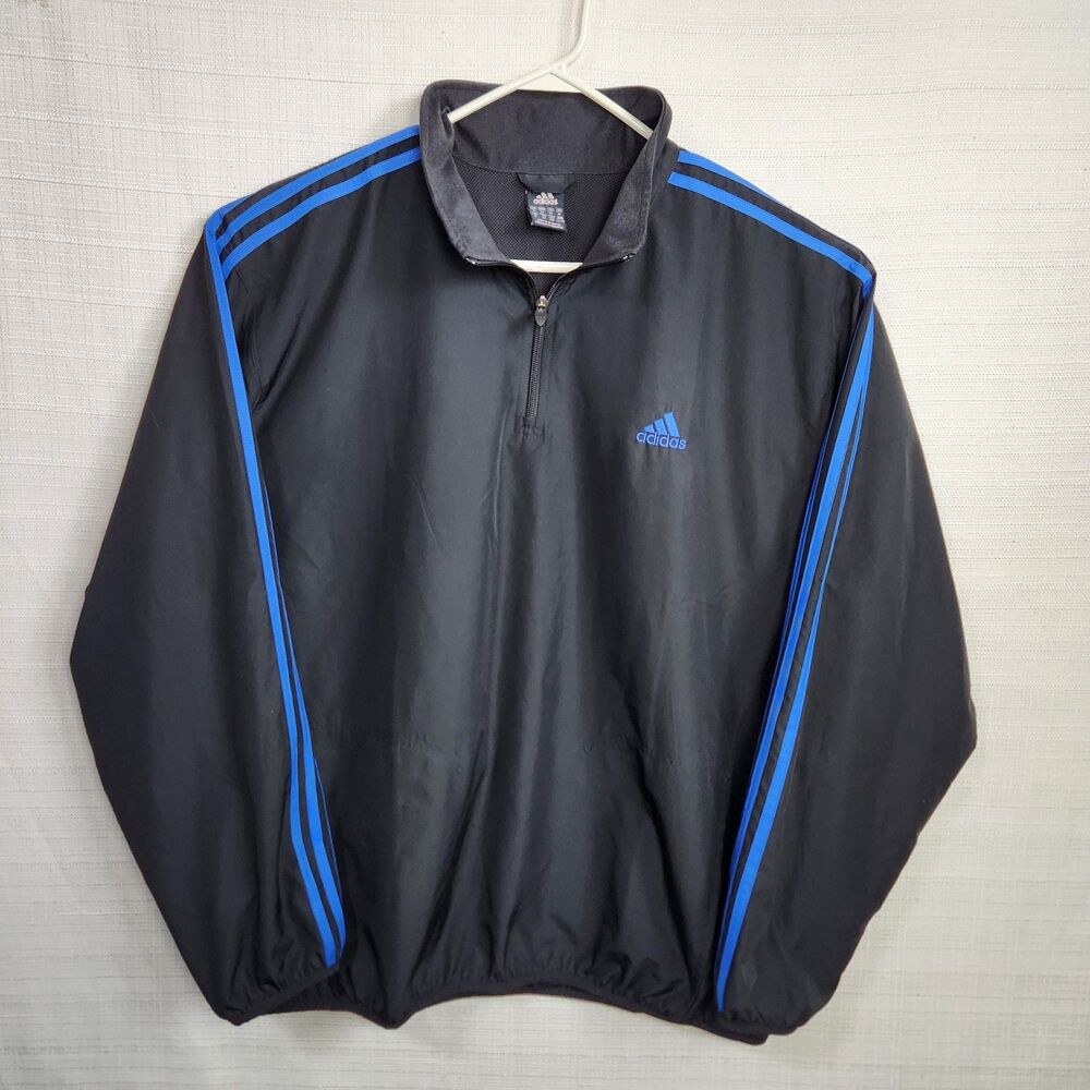 Adidas Men's Sz XL 1/4 Zip Pull Over Windbreaker Athletic Performance Black